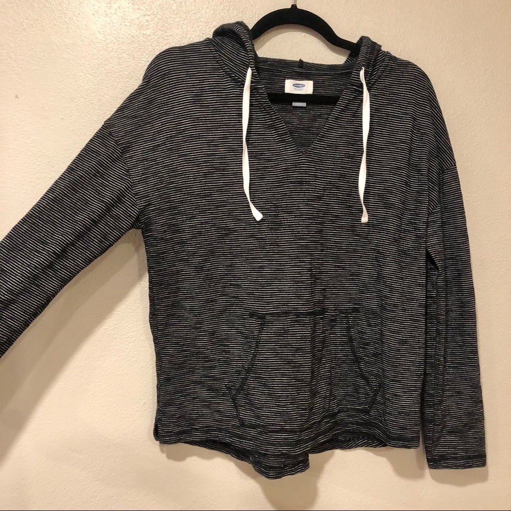 Black/White Striped Hooded Long-Sleeve